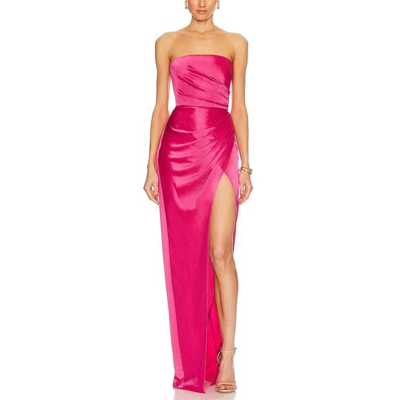 Sau Lee NWT Priyanka Hot Pink Satin Strapless Formal Maxi Gown Prom Dress - Picture 1 of 11